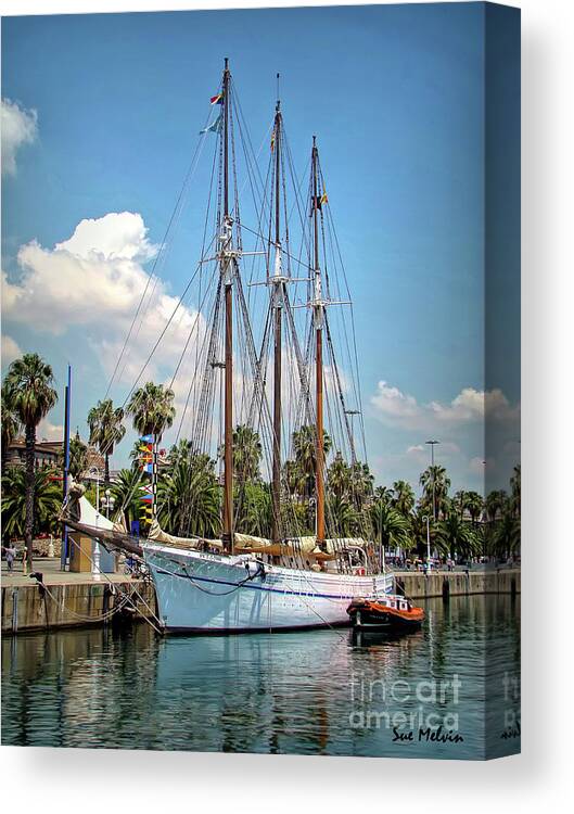 Ship Canvas Print featuring the photograph Sailing in Barcelona by Sue Melvin