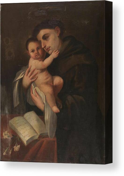 Anonymous Canvas Print featuring the painting 'Saint Anthony of Padua with the Infant Christ'. Ca. 1850. Oil on canvas. by Anonymous