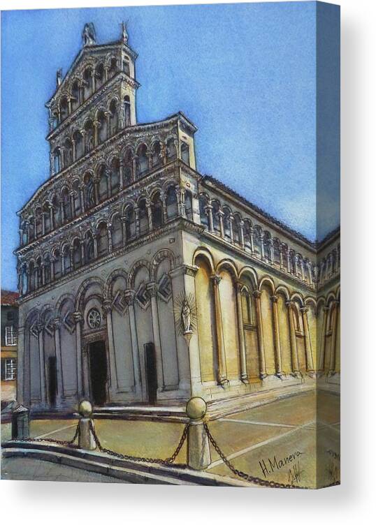 Architecture Canvas Print featuring the painting San Michele in Foro, Lucca by Henrieta Maneva