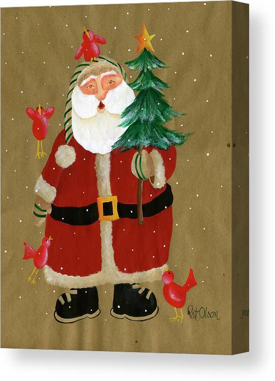 Santa Holding Tree Canvas Print featuring the painting Santa Holding Tree by Pat Olson Fine Art And Whimsy