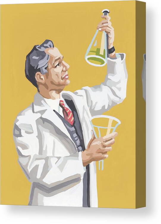 Adult Canvas Print featuring the drawing Scientist Looking at a Chemical in a Flask by CSA Images