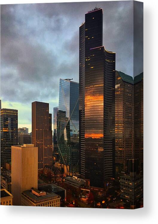 Seattle Canvas Print featuring the photograph Seattle Skyline Sunset Reflection by Jerry Abbott