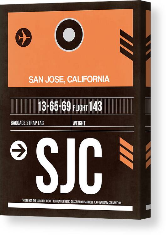San Jose Canvas Print featuring the digital art SJC San Jose Luggage Tag II by Naxart Studio