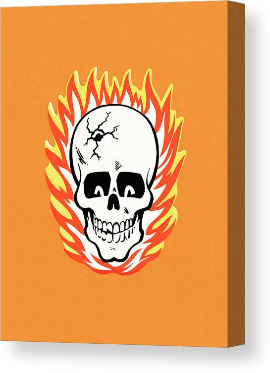 Afraid Canvas Print featuring the drawing Skull on fire by CSA Images