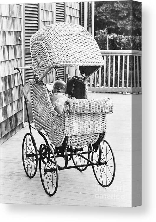 Tranquility Canvas Print featuring the photograph Sleeping Baby In Carriage On Porch by Bettmann