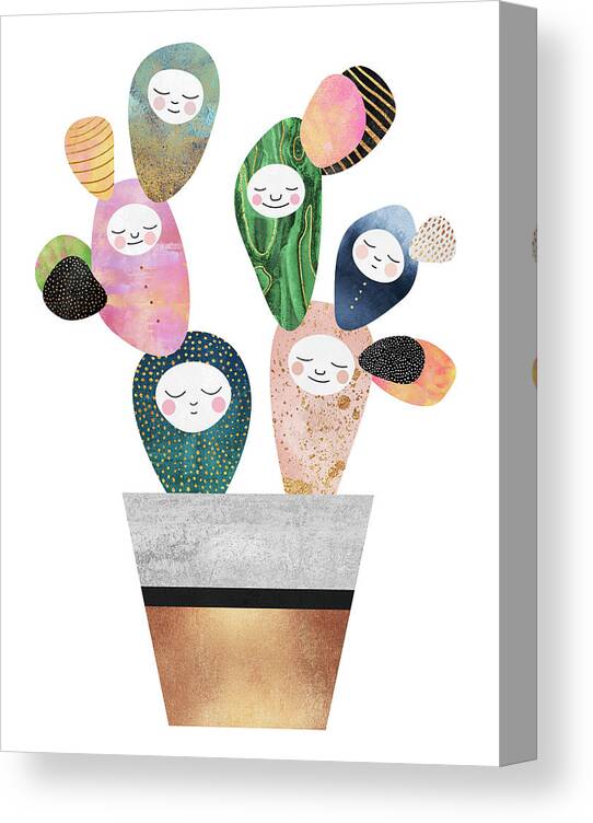 Cactus Canvas Print featuring the digital art Sleepy Cactus by Elisabeth Fredriksson