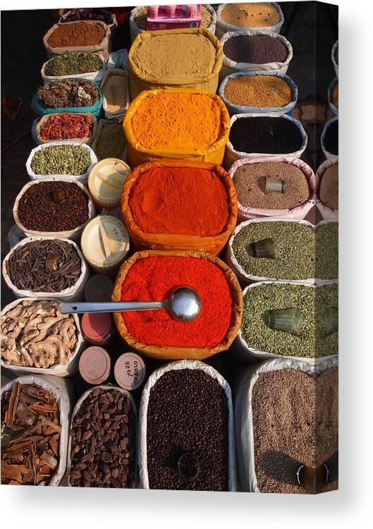 In A Row Canvas Print featuring the photograph Spices In Market by Stefan Hajdu