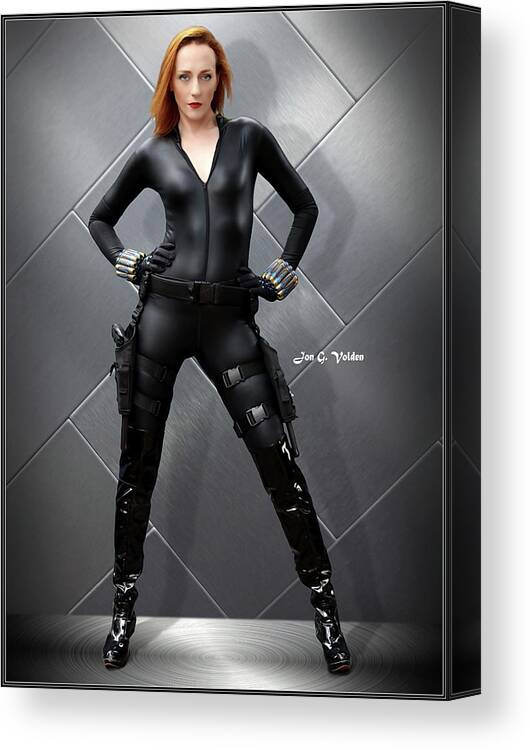 Black Canvas Print featuring the photograph Steely Black Widow by Jon Volden