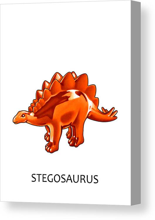 Stegosaurus Canvas Print featuring the painting Orange Stegosaurus with Text by Christopher Spicer