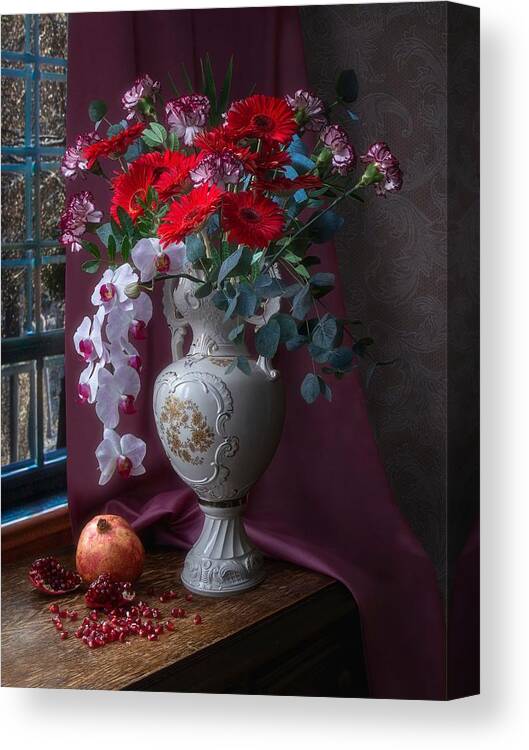 Flowers Canvas Print featuring the photograph Still Life With Luxurious Bouquet by Iryna Prykhodzka