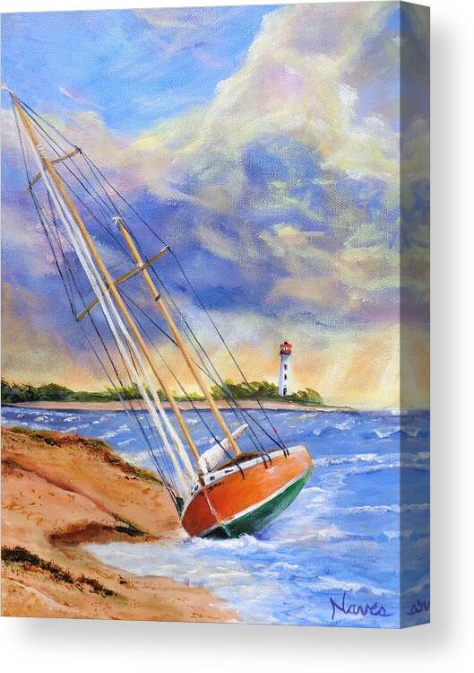 Storm Canvas Print featuring the painting Storm Boat Beaching by Deborah Naves