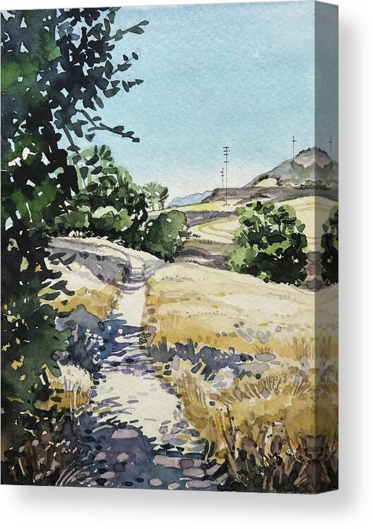 Watercolor Canvas Print featuring the painting Summer Stroll - Malibu Creek by Luisa Millicent