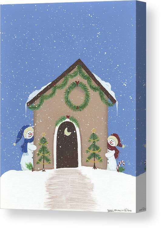 Snowmen Canvas Print featuring the painting Tan Outhouse by Debbie Mcmaster