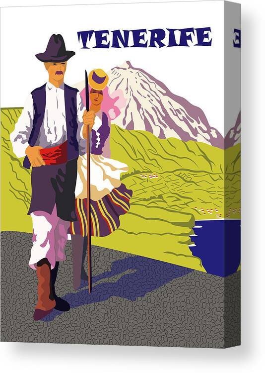 Tenerife Canvas Print featuring the digital art Tenerife, Canary Islands, couple in traditional costumes by Long Shot