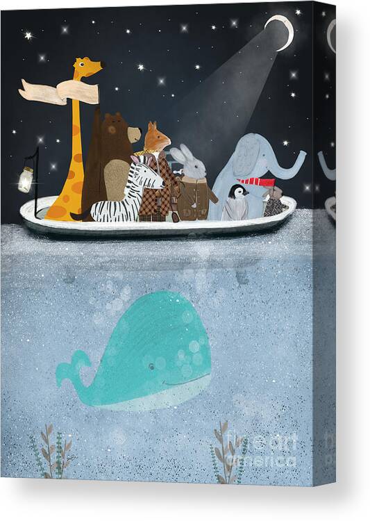 Whales Canvas Print featuring the painting The Adventure Tub by Bri Buckley