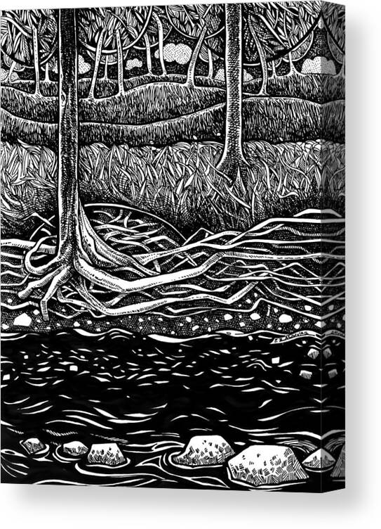 Drawing Canvas Print featuring the drawing The course of waters by Enrique Zaldivar