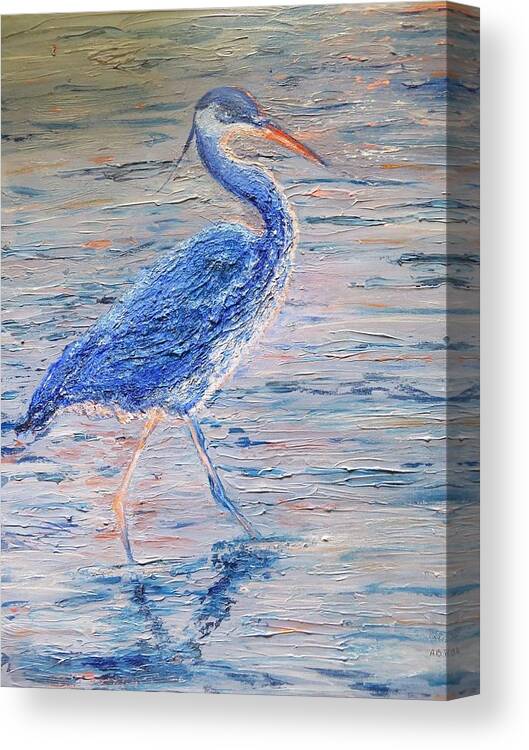 Blue Heron Canvas Print featuring the painting The Hunter by Alice Faber