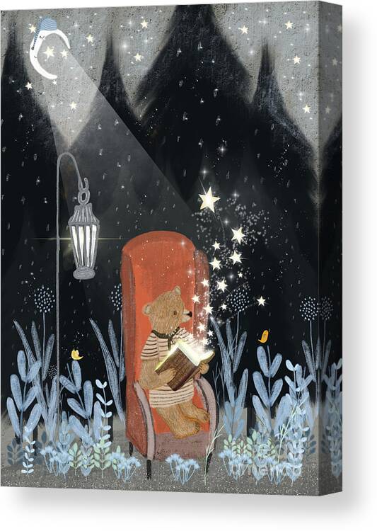 Childrens Canvas Print featuring the painting The Little Book Of Stars by Bri Buckley