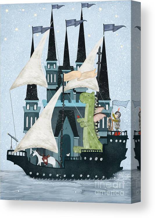 Nursery Wall Art Canvas Print featuring the painting The Magical Castle Ship by Bri Buckley