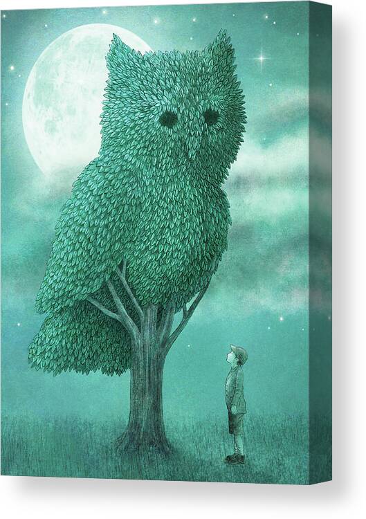 Owl Canvas Print featuring the drawing The Night Gardener by Eric Fan