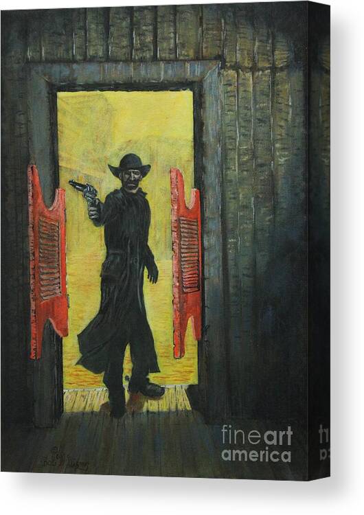 Saloon Canvas Print featuring the painting The Red Saloon Doors.....What next by Bob Williams
