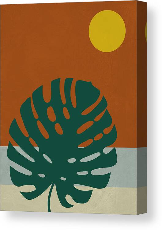 Tropical Leaf Canvas Print featuring the mixed media Tropical Leaf and Blue Moon by Naxart Studio