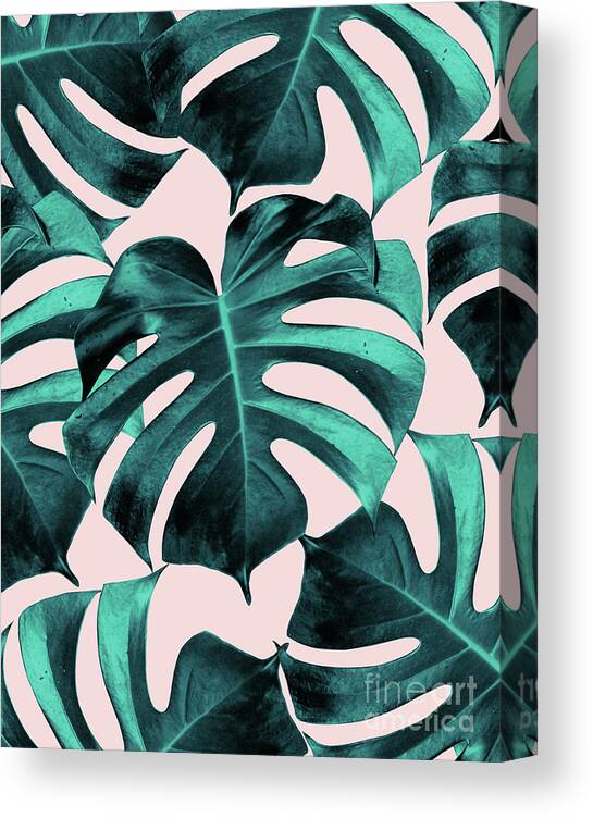 Collage Canvas Print featuring the mixed media Tropical Monstera Leaves Dream #7 #tropical #decor #art by Anitas and Bellas Art