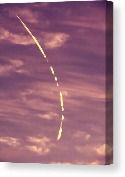 Abstract Canvas Print featuring the photograph Turning Jet with Broken Contrail by Judy Kennedy