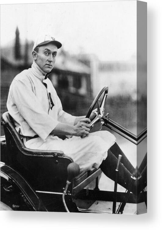 American League Baseball Canvas Print featuring the photograph Ty Cobb Driving Car In Uniform by Authenticated News