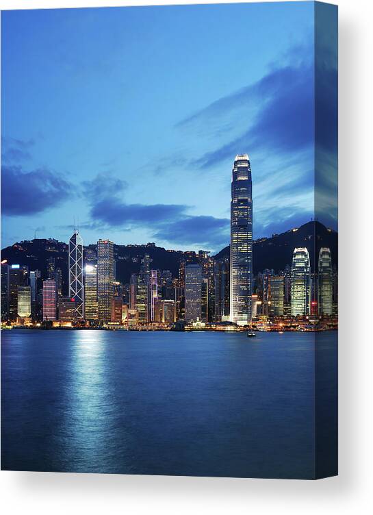 Chinese Culture Canvas Print featuring the photograph Victoria Harbor Hong Kong At Night by Samxmeg