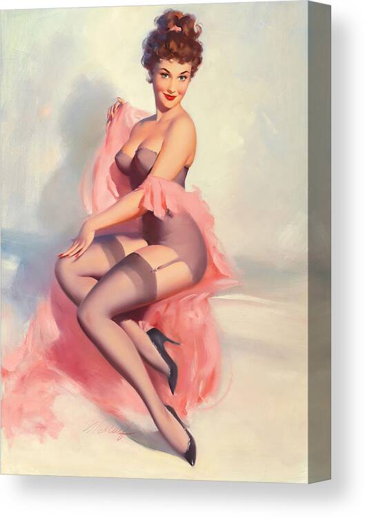 Retro Vintage Pink Pin Up Girl Picture on Stretched Canvas Read Wall Art Décor 