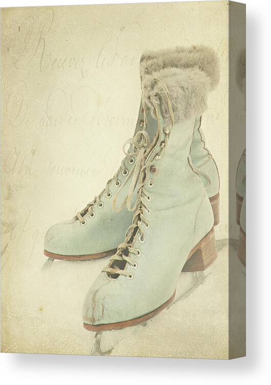 Snow Canvas Print featuring the photograph Vintage Teal Skates by My Vintage Gardens Photography