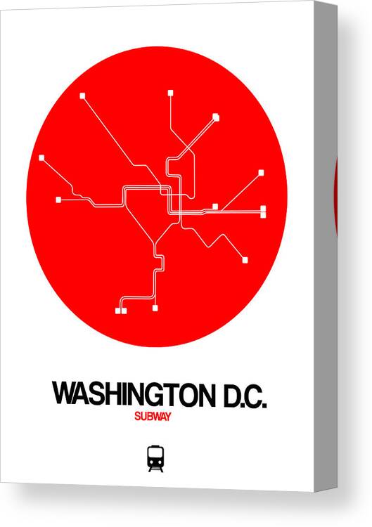 Washington D.c. Canvas Print featuring the digital art Washington D.C. Red Subway Map by Naxart Studio