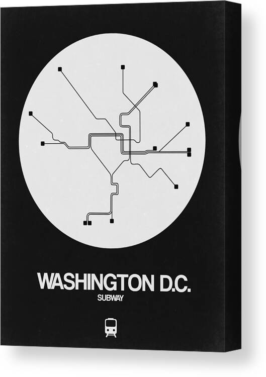 Washington D.c. Canvas Print featuring the digital art Washington D.C. White Subway Map by Naxart Studio