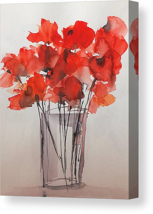 Red Canvas Print featuring the painting Watercolor Red Poppies In The Vase by Britta Zehm