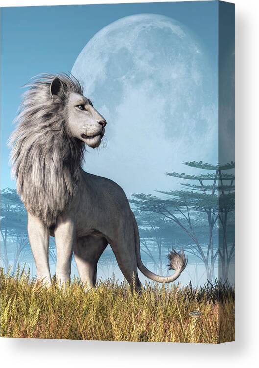 White Lion Canvas Print featuring the digital art White Lion and Full Moon by Daniel Eskridge