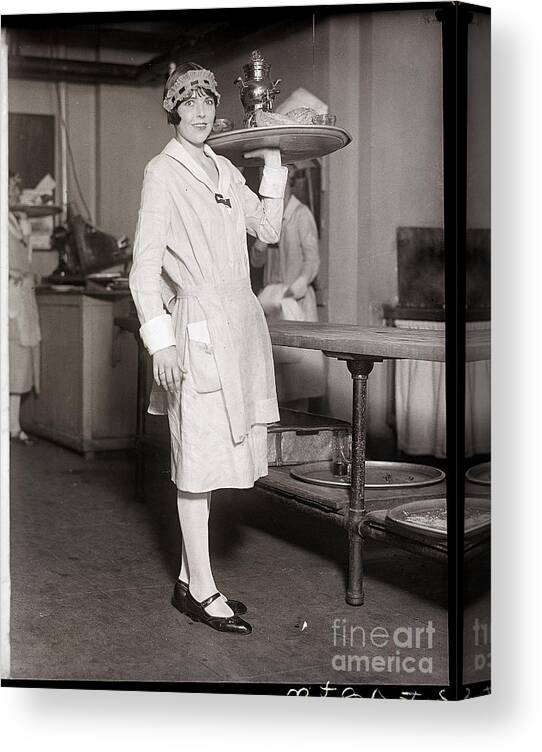Child Canvas Print featuring the photograph Woman With Tray At Beauty Contest by Bettmann