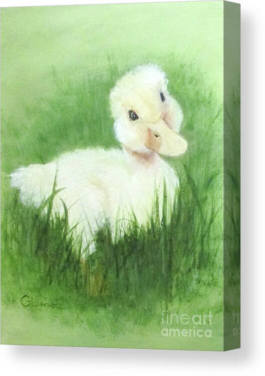 Animals Canvas Print featuring the painting Duckling Out of Water by Roseann Gilmore