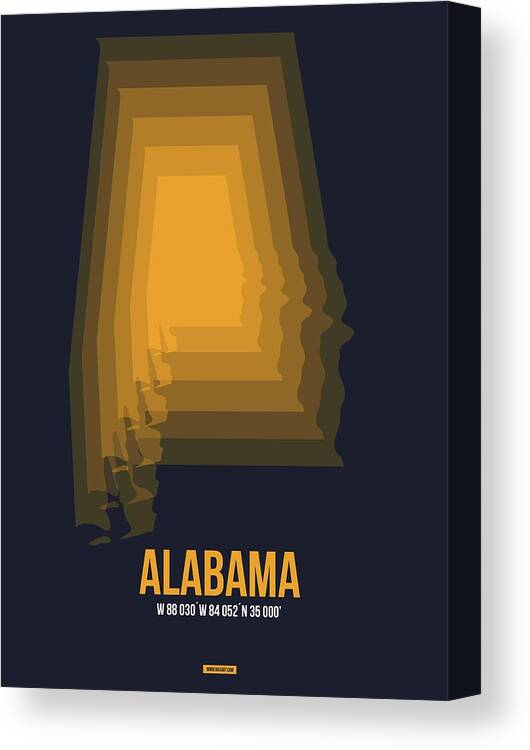 Alabama Canvas Print featuring the digital art Yellow Map of Alabama by Naxart Studio
