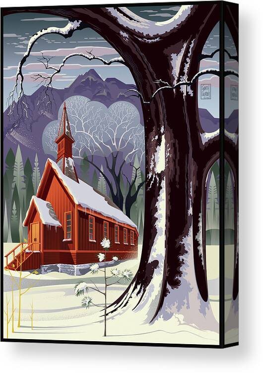 Yosemite Chapel Canvas Print featuring the digital art Yosemite Christmas by Garth Glazier