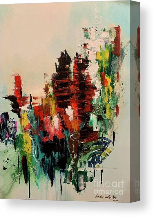 Abstract Miroslaw Chelchowski Painting Print Colors Red Black Yellow Acrylic On Canvas Canvas Print featuring the painting Abstract #1 by Miroslaw Chelchowski