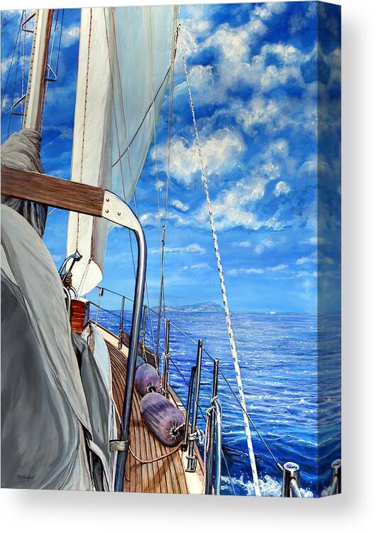 Sailboat Canvas Print featuring the painting Aisling 1 Sailing by R J Marchand