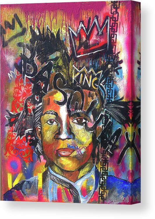 Basquiat Canvas Print featuring the painting Basquiat #1 by Femme Blaicasso