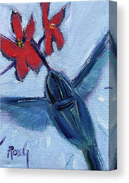 Hummingbird Canvas Print featuring the painting Blue Hummingbird by Roxy Rich