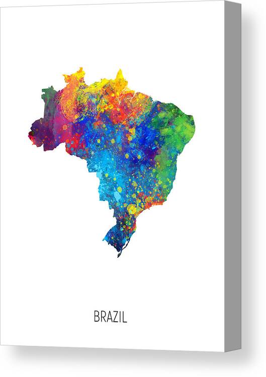 Brazil Canvas Print featuring the digital art Brazil Watercolor Map #1 by Michael Tompsett