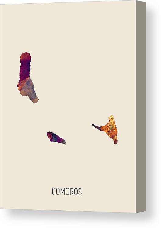 Comoros Canvas Print featuring the digital art Comoros Watercolor Map #1 by Michael Tompsett