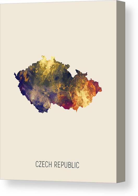 Czech Republic Canvas Print featuring the digital art Czech Republic Watercolor Map #1 by Michael Tompsett