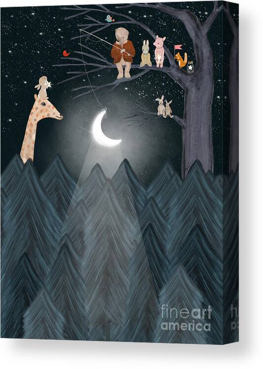 Nursery Art Canvas Print featuring the painting Little Moon Forest #1 by Bri Buckley