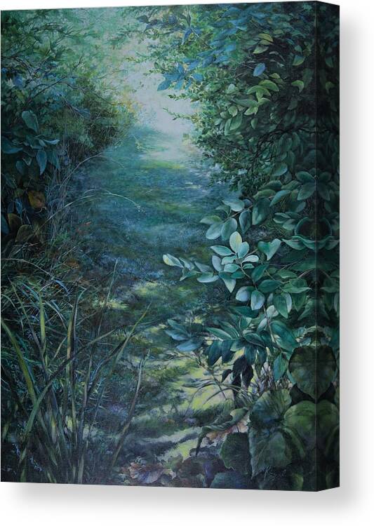 Blue Canvas Print featuring the painting September, Backyard by Carol Klingel