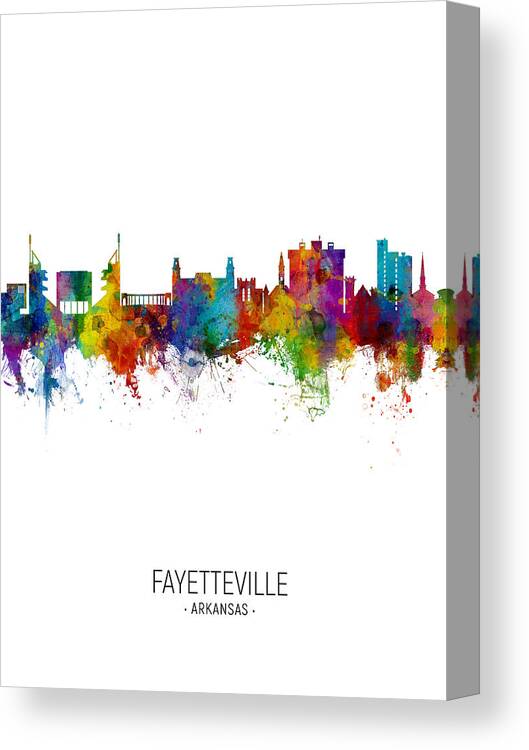 Fayetteville Canvas Print featuring the digital art Fayetteville Arkansas Skyline #10 by Michael Tompsett